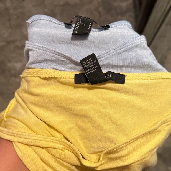 Forever 21 Yellow and Light Blue Ruched Off-Shoulder Crop Tops - Picture 5 of 5